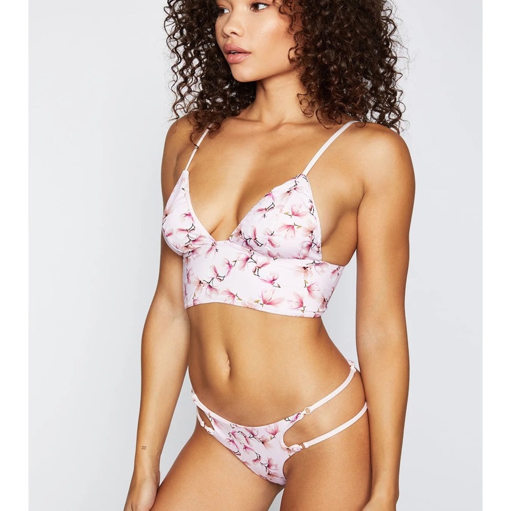 Frankie’s Bikinis Lala Sakura Pink Bikini Top and Bottom NWT Large